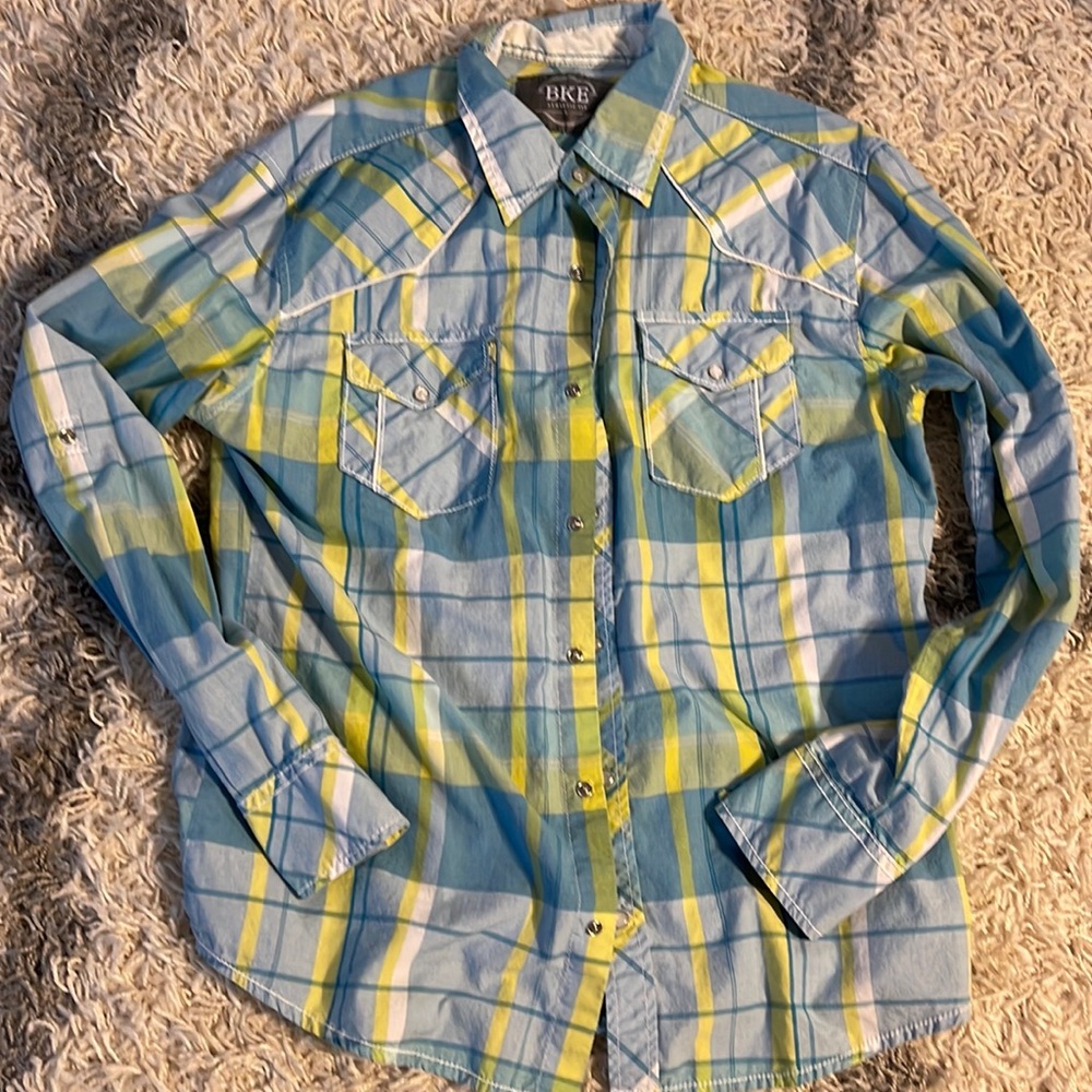 BKE - Men’s Athletic Fit - Button down plaid shirt